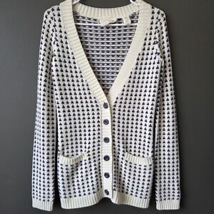 Coincidence & Chance XS Navy Cream Angora Blend Geometric Cardigan Sweater